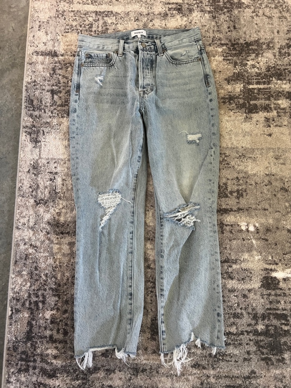 pistola Light Blue Distressed Straight Leg Jeans